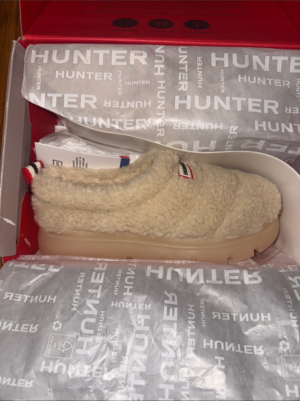 Hunter Cream Sherpa Slip-On Clog with Tan Sole